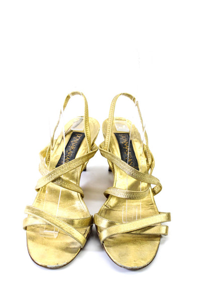 Donna Karan Womens Metallic Leather Strappy Wedge Sandals Gold Size 6.5