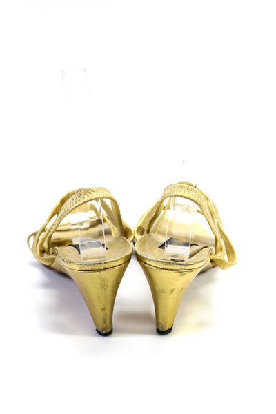 Donna Karan Womens Metallic Leather Strappy Wedge Sandals Gold Size 6.5