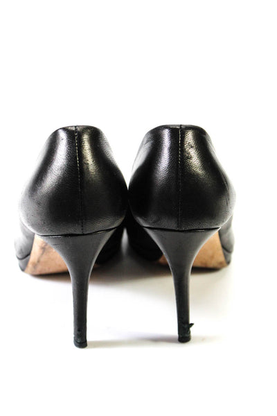 Gucci Womens Horsebit Peep Toe Slip On Stiletto Pumps Black Leather 37.5 7.5