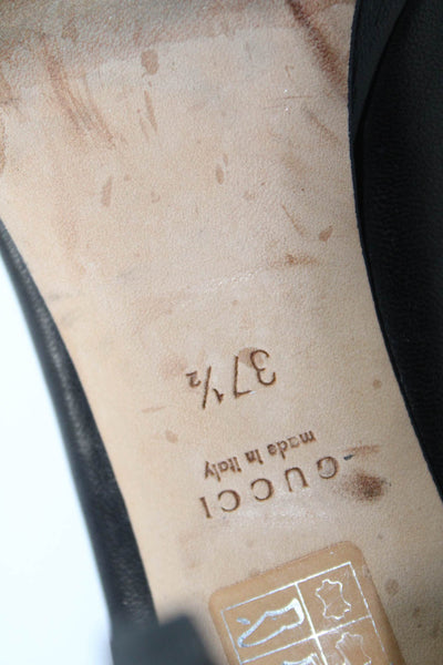 Gucci Womens Horsebit Peep Toe Slip On Stiletto Pumps Black Leather 37.5 7.5