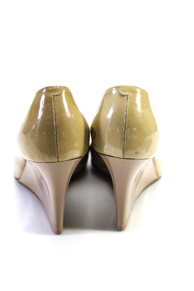Jimmy Choo Womens Peep Toe Slip On Wedge Pumps Beige Patent Size 37.5 7.5