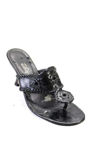 Jack Rogers Womens Woven Leather Thong Mules Stiletto Sandals Black Size 7