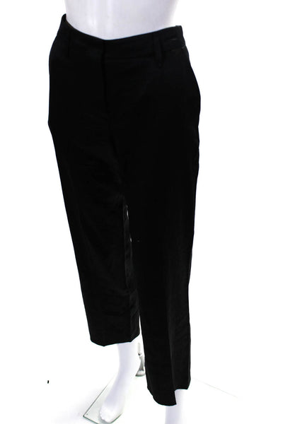 Prada Womens Mid Rise Satin Slim Straight Cropped Pants Black Size IT 42
