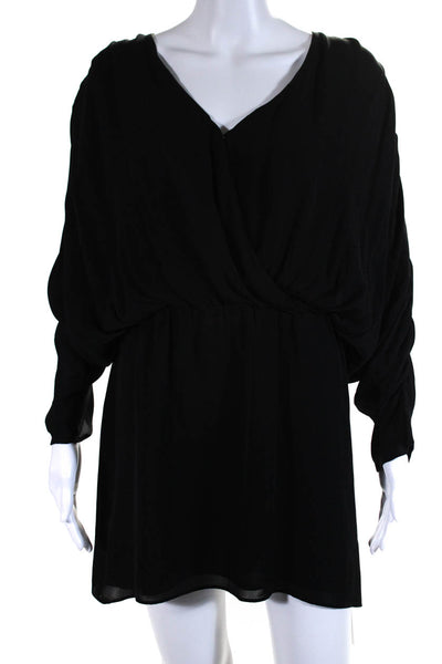 Parker Womens Silk Long Sleeves V Neck A Line Dress Black Size Medium