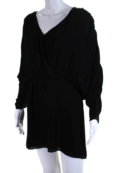 Parker Womens Silk Long Sleeves V Neck A Line Dress Black Size Medium