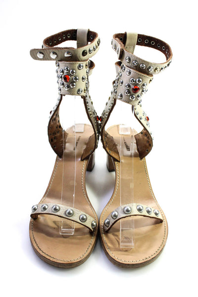 Isabel Marant Womens Leather Jeweled Elvis Sandal Heels Beige Size 40 10