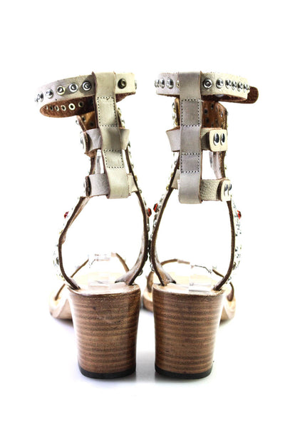Isabel Marant Womens Leather Jeweled Elvis Sandal Heels Beige Size 40 10