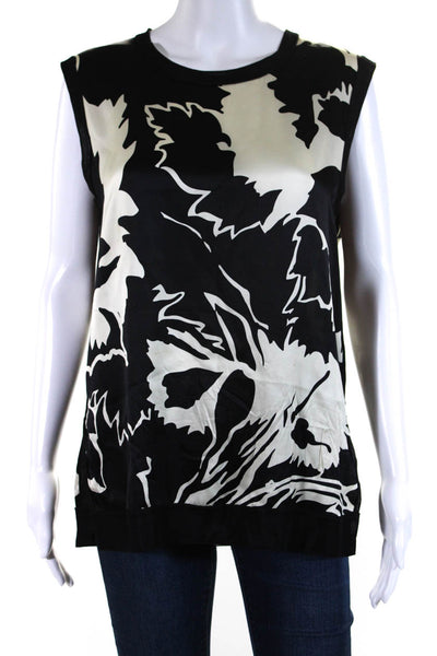 Rag & Bone Womens Sleeveless Scoop Neck Floral Silk Top Black White Size Small