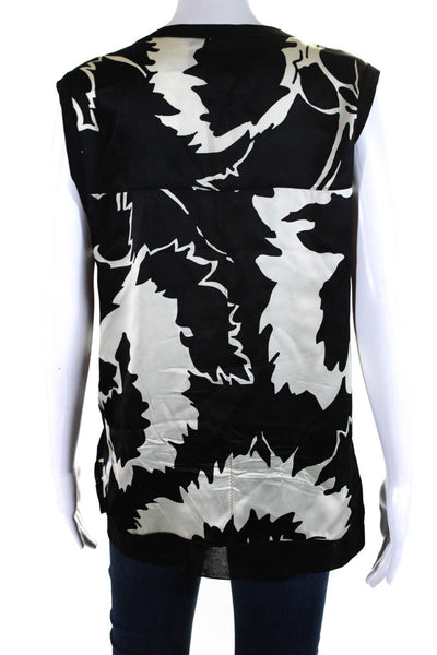 Rag & Bone Womens Sleeveless Scoop Neck Floral Silk Top Black White Size Small