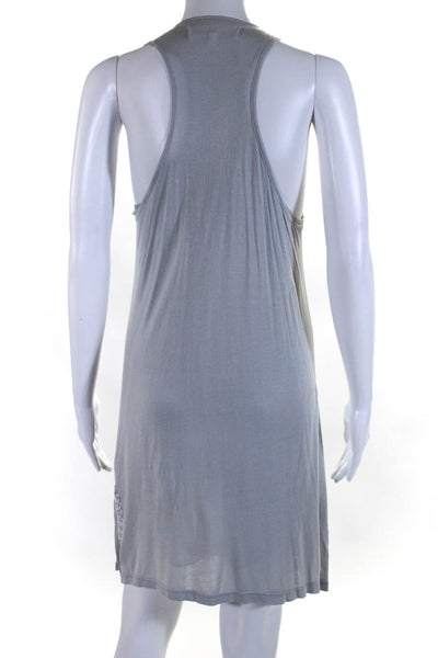 Interlud Womens Sleeveless Scoop Neck Mesh Crystal Trim Dress Gray Size Medium