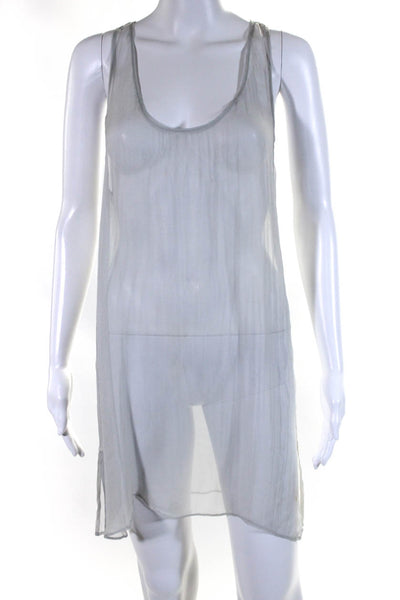 Interlud Womens Sleeveless Scoop Neck Mesh Crystal Trim Dress Gray Size Medium