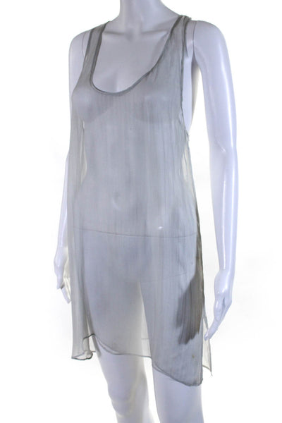 Interlud Womens Sleeveless Scoop Neck Mesh Crystal Trim Dress Gray Size Medium