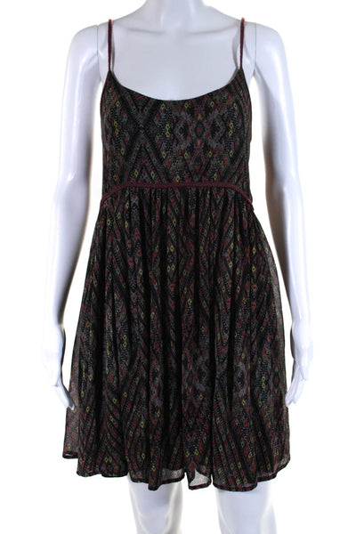 Free People Womens Spaghetti Strap Chevron Ikat Dress Black Multi Size Small