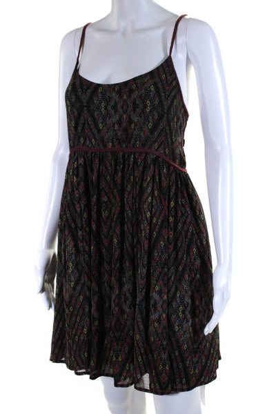 Free People Womens Spaghetti Strap Chevron Ikat Dress Black Multi Size Small