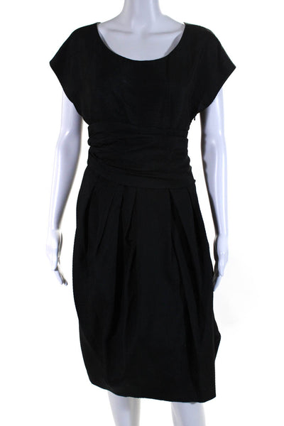 Vera Wang Womens Black Textured Crew Neck Drape Short Sleeve Shift Dress Size 4