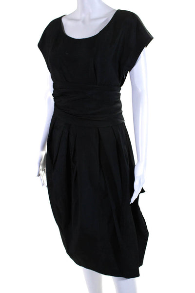 Vera Wang Womens Black Textured Crew Neck Drape Short Sleeve Shift Dress Size 4