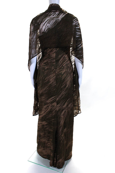 Donald Deal Womens Brown Printed One Shoulder Bodycon Dress Scarf Set Size 8