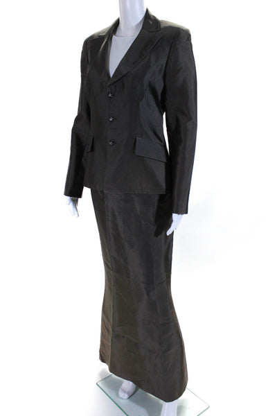 Pamela Dennis Womens Gray Three Button Long Sleeve Blazer Skirt Suit Set Size 6