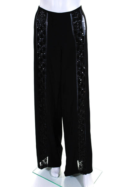 Harriet Kassman Womens Black Beaded High Rise Side Zip Wide Leg Pants Size 30