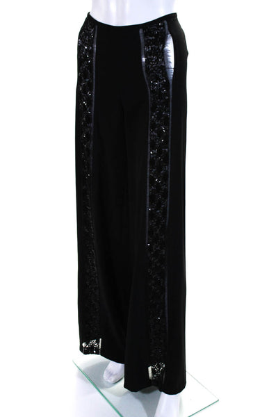 Harriet Kassman Womens Black Beaded High Rise Side Zip Wide Leg Pants Size 30