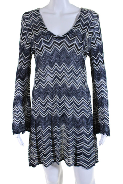 Calypso Saint Barth Womens V Neck Chevron Open Knit Cover Up Blue Black Medium