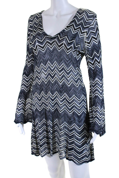 Calypso Saint Barth Womens V Neck Chevron Open Knit Cover Up Blue Black Medium