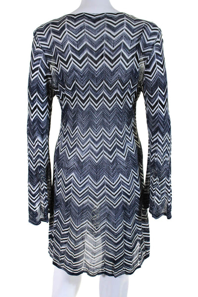 Calypso Saint Barth Womens V Neck Chevron Open Knit Cover Up Blue Black Medium