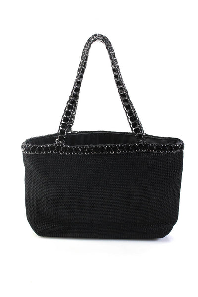 Nancy Bacich Womens Double Handle Zip Top Knit Overlay Mini Tote Handbag Black