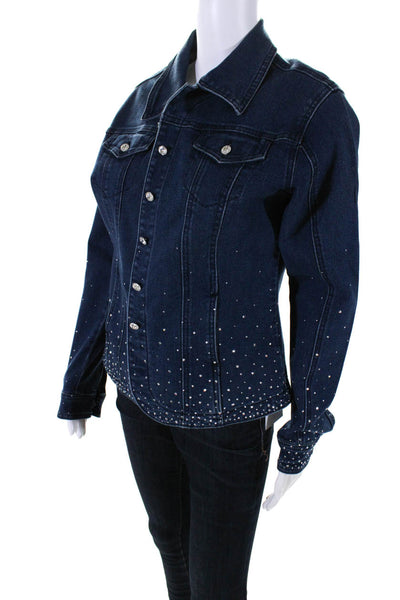 Christine Alexander Womens Denim Jeweled Button Down Jacket Blue Size Medium