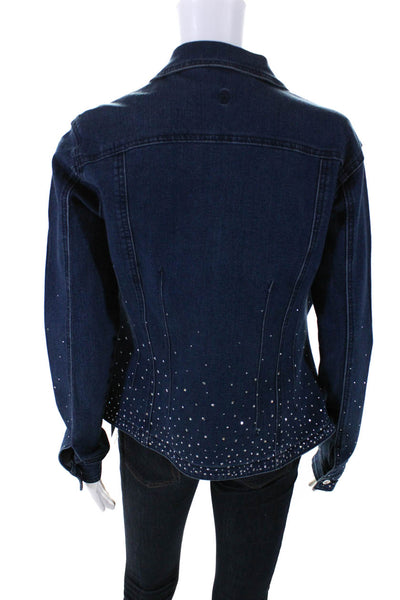 Christine Alexander Womens Denim Jeweled Button Down Jacket Blue Size Medium