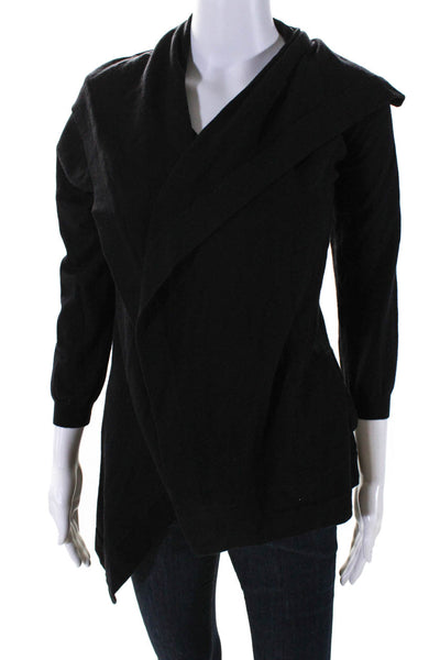 Theory Womens Black Wool Cowl Neck Open Front Cardigan Sweater Top Size S