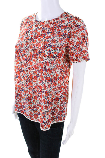 Rebecca Taylor Womens Orange Silk Floral Crew Neck Zip Back Blouse Top Size 4