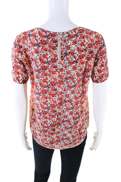 Rebecca Taylor Womens Orange Silk Floral Crew Neck Zip Back Blouse Top Size 4