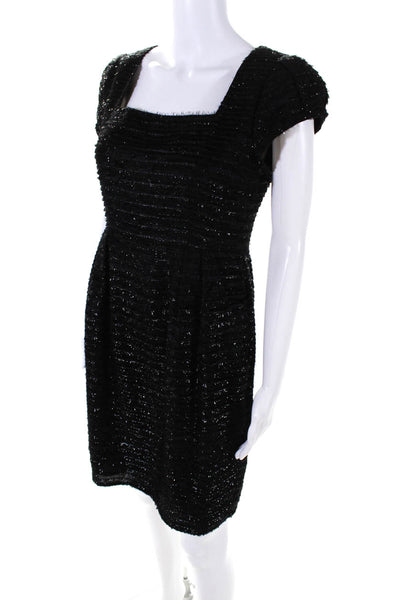 Nanette Lepore Womens Black Fringe Square Neck Short Sleeve Shift Dress Size 4