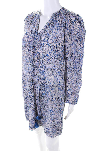 Rebecca Minkoff Womens Blue Printed Silk Tie Waist Long Sleeve Shift Dress Size0