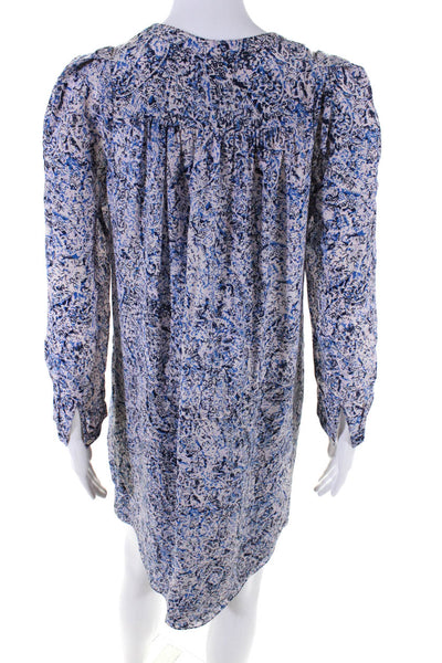 Rebecca Minkoff Womens Blue Printed Silk Tie Waist Long Sleeve Shift Dress Size0