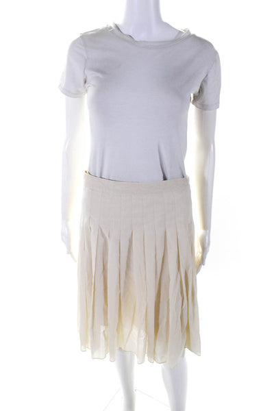 Theory Womens Cream Cotton Pleated Lined Knee Length A-line Skirt Size 4