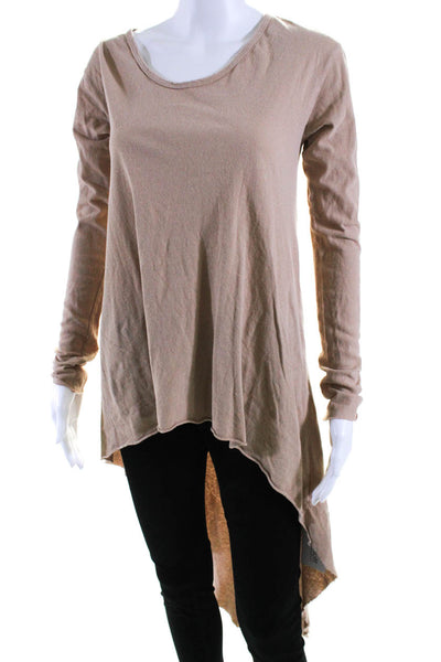 Frank & Eileen Womens Asymmetrical Tee Shirt Beige Cotton Size Small