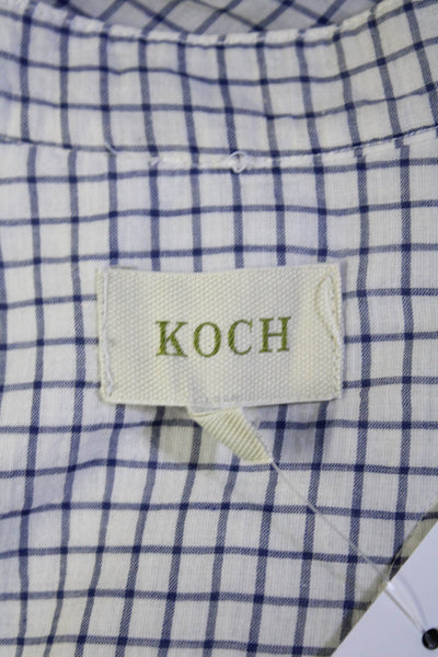 Koch Womens Plaid Crew Neck Button Down Tank Top White Blue Size Small