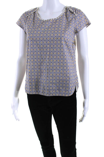 Cotelac Womens Geometric Print Short Sleeves Blouse Multi Colored Cotton Size 1