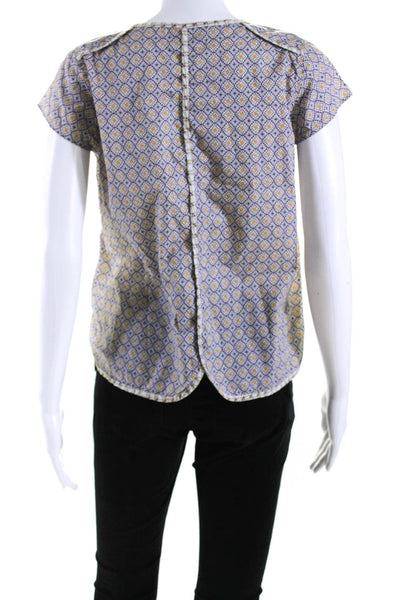 Cotelac Womens Geometric Print Short Sleeves Blouse Multi Colored Cotton Size 1