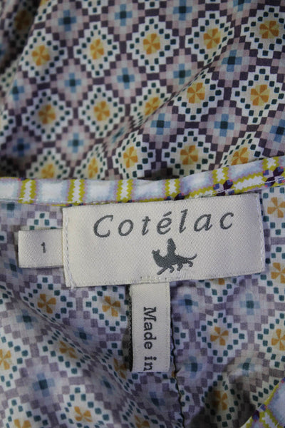 Cotelac Womens Geometric Print Short Sleeves Blouse Multi Colored Cotton Size 1