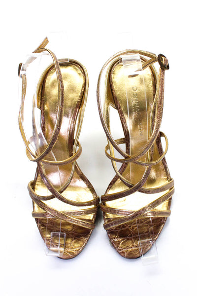 Donna Karan Collection Womens Gold Strappy Leather Heels Sandals Shoes Size 7