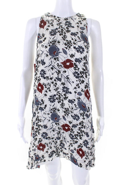 Theory Womens White Floral Crew Neck Lined Sleeveless A-Line Dress Size 6