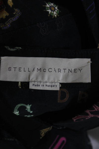 Stella McCartney Womens Button Front Abstract Silk Shirt Black Multi Size IT 38