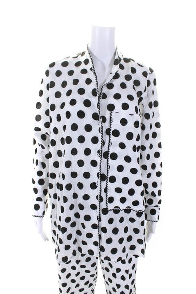 Lolo Womens Button Up Long Sleeve V Neck Polka Dot Shirt Pants Set White Petite