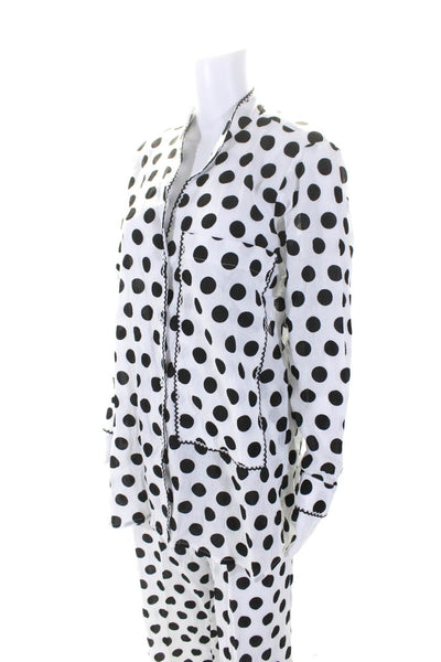 Lolo Womens Button Up Long Sleeve V Neck Polka Dot Shirt Pants Set White Petite