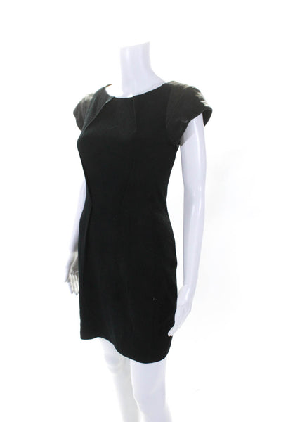 Rag & Bone Womens Black Wool Leather Crew Neck Short Sleeve Shift Dress Size 0