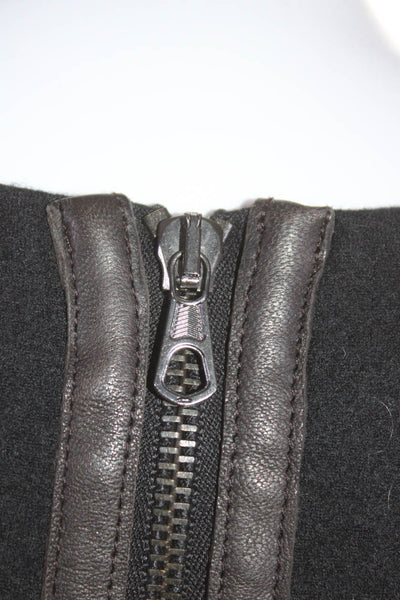 Rag & Bone Womens Black Wool Leather Crew Neck Short Sleeve Shift Dress Size 0
