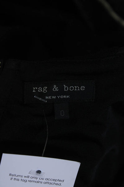 Rag & Bone Womens Black Wool Leather Crew Neck Short Sleeve Shift Dress Size 0